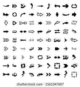 Graphic arrows. Modern interface graphic icons, arrowhead collection and direction pointers isolated vector design elements. User pointers and cursors. Navigation buttons for apps and programs