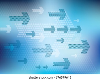 Graphic arrows on blue gradient background.