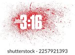 Graphic art of Christian Bible’s gospel verse John 3:16 reference and Jesus Christ’s sacrificial blood at Calvary. Design can be used for church display, religious and Easter themes.