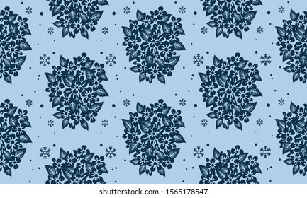 Graphic art dark blue leaf flower, isolated on light blue background.