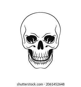 graphic art human skull illustration, black and white skull image.