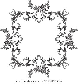 Graphic art leaves and flower frame, for greeting card, invitation card, various of card. Vector