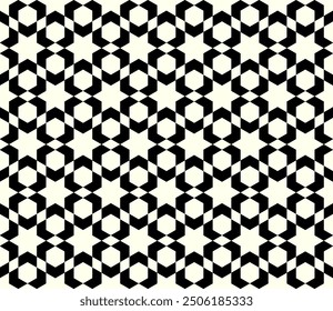 Graphic Art of Repeating Hexagonal Star patterns. Geometric Seamless pattern of printable vector.