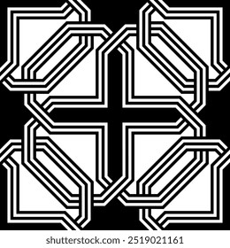 Grafische Kunst des Designs wiederholter Muster. Geometrisches nahtloses Muster eines druckbaren Vektors. Gestaltungsentwürfe für Hintergrundbilder mit ineinandergreifender Knotenabdeckung.