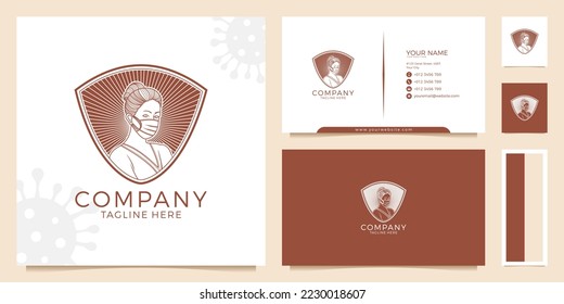 Graphic art woman design with shield and business card