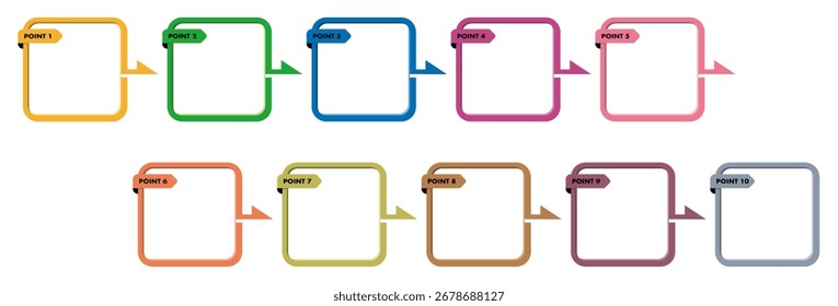 Ativos gráficos para processos numerados de 1 a 10. Modelo de negócios de design infográfico de vetor. Ilustração vetorial em um fundo branco.