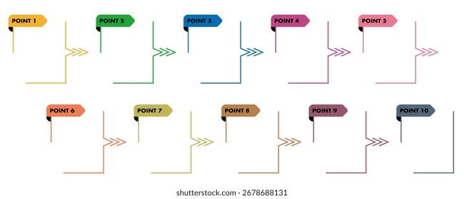 Activos gráficos para procesos numerados del 1 al 10. Plantilla de negocios de diseño de infografía de Vector. Ilustración vectorial sobre fondo blanco.