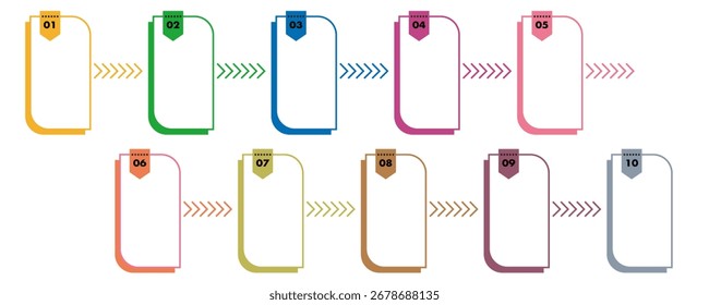 Ativos gráficos para processos numerados de 1 a 10. Modelo de negócios de design infográfico de vetor. Ilustração vetorial em um fundo branco.