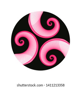 graphic astral symbol with three spirals in magenta black shades