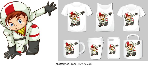 Graphic of astronaunt on different product templates illustration