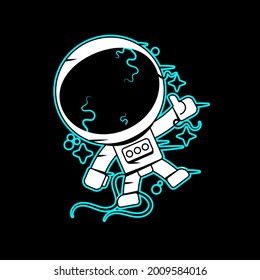 Graphic astronaut with black hole and starry vortex inside his helmet. Vector art isolated on white background. Vector design or coloring page for adults