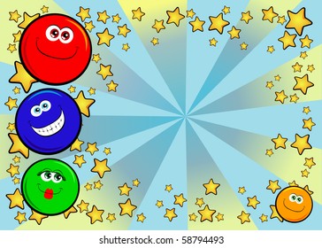 Graphic background decorated with funny smiley faces, vector