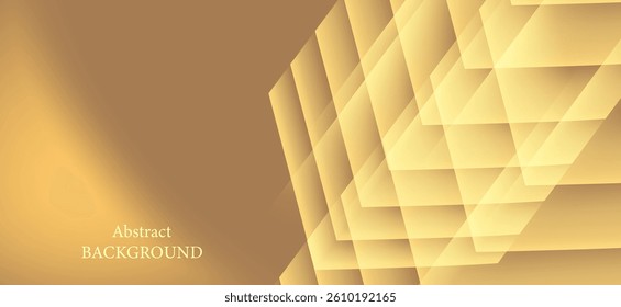 A graphic background in golden tones, consisting of layered shapes, creates depth and dimension to the image. The use of a variety of shades gives the image a lively and luxurious look.