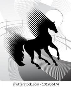 Graphic background with horse silhouette, vector