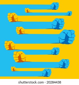 Graphic background of human hand punch to left and right.