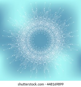 Graphic background molecule and communication. Social network information. Connected line with dots. Big data composition. Perspective visualization. Vector illustration