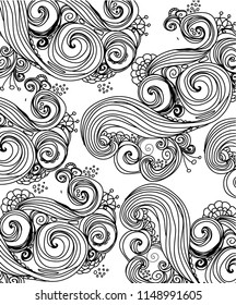 Graphic background with a pattern of ocean waves swirling on a white background