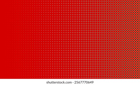 Graphic background with small to large black dot pattern on red gradient. Modern, minimalist and symmetrical design, suitable for creative projects such as posters, presentations and digital decoratio
