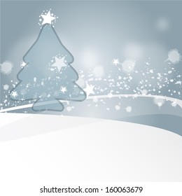 Graphic background with snowy landscape and tree