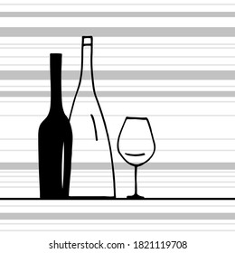 Graphic background with stylized bottles. Menu page. Template. Copy space. Vector image.