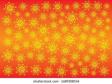Graphic background from stylized coronavirus bacteria. 2019-ncov. Yellow, orange and red colors. Vector graphics.