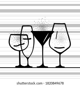 Graphic background with stylized wine glass. Menu page. Template. Copy space. Vector image.