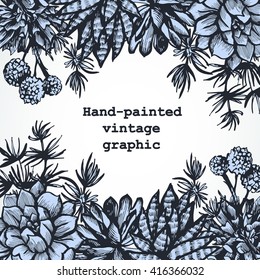 Graphic background with succulents. Illustration for greeting cards, invitations, and other printing projects.