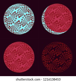 graphic balls moons with dots pattern in blue red night shades