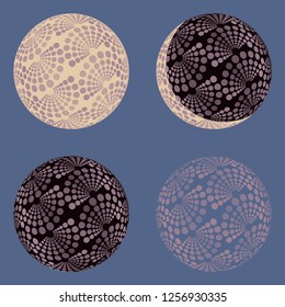 graphic balls moons with dots pattern in purple night shades