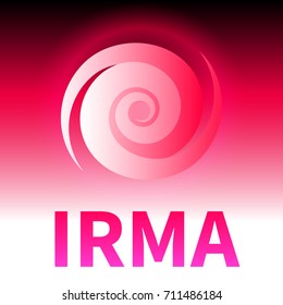 Graphic banner of hurricane Irma. Icon, sign or symbol of the hurricane, vortex, tornado
