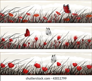 Graphic banners with wild flowers and butterflies (other landscapes are in my gallery)