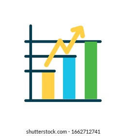 graphic bar chart icon over white background, half color style, vector illustration