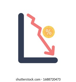 graphic bar with descending financial arrow and coin icon over white background, flat style, vector illustration