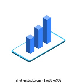 Graphic bar and Smartphone isometric design illustration. Isolated isometric, Smartphone isometric. Technology vector illustration