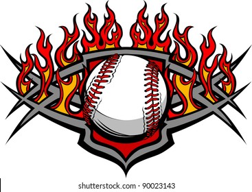 Graphic Baseball or Softball vector image template with flames