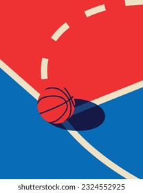 Graphic basketball and court. Flat graphic illustration. Graphic hand drawn style vector illustration.