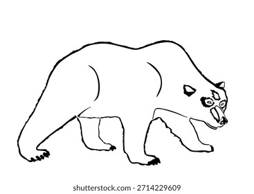 Graphic bear vector silhouette illustration isolated on background. Grizzly symbol. Big animal cartoon nature wildlife. Wild beast predator. Forest hunter. Kodiak bear line contour sketch.