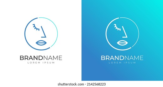 Graphic beautiful female face inscribed circle logo. Business brand identity logotype design concept. Modern company corporate badge vector eps illustration