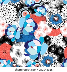 graphic beautiful pattern of flowers and abstractions