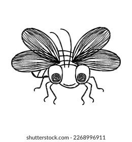 Abeja gráfica dibujada con un pincel dibujado a mano.Insectos en vuelo con alas, piernas y antenas.Diseño de línea en color negro aislado en fondo blanco.Ilustración vectorial.