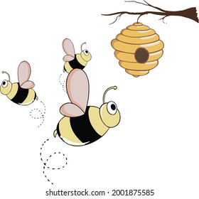 Grafik einer Biene, die in den Bienenstock geht