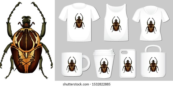 Graphic of beetle on different product templates illustration