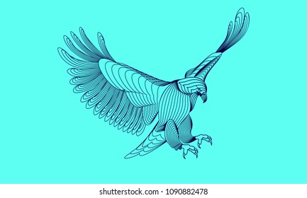 Graphic bird. Vector illustration. The eagle  consist of lines.Digital element design  for business cards, invitations, gift cards, flyers and brochures, web.