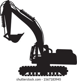 Graphic black backhoe on white background, vector