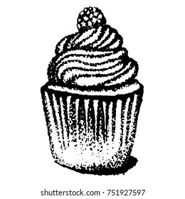 graphic black capkake on white background, vector image
