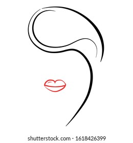 Graphic black contour of a female hairstyle and red lips