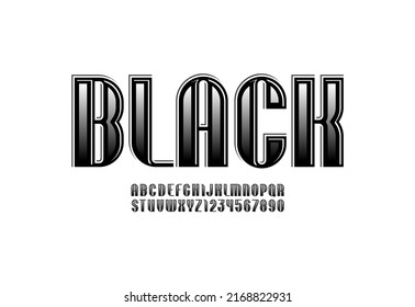 Graphic black font, modern alphabet, uppercase Latin letters from A to Z and Arab numbers from 0 to 9 for you designs, vector illustration 10EPS