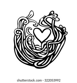graphic black. heart inside . Vector graphics. protect the heart