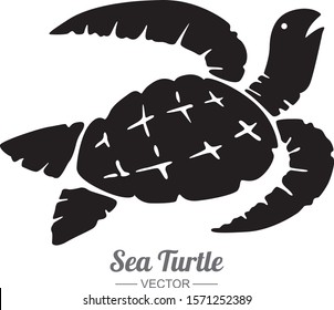 Graphic black sea turtle on white background, vector