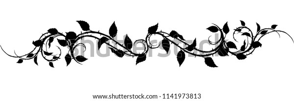 Graphic black\
silhouette floral rose branch with leaves and thorns. On white\
background. Vector icon\
set.